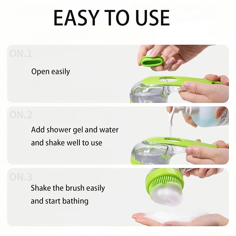 Pet Bathing Brush Long Handle Soft Silicone Shower Clean Tools Grooming Scrubber with Shampoo Dispenser Bath Brush for Dog & Cat