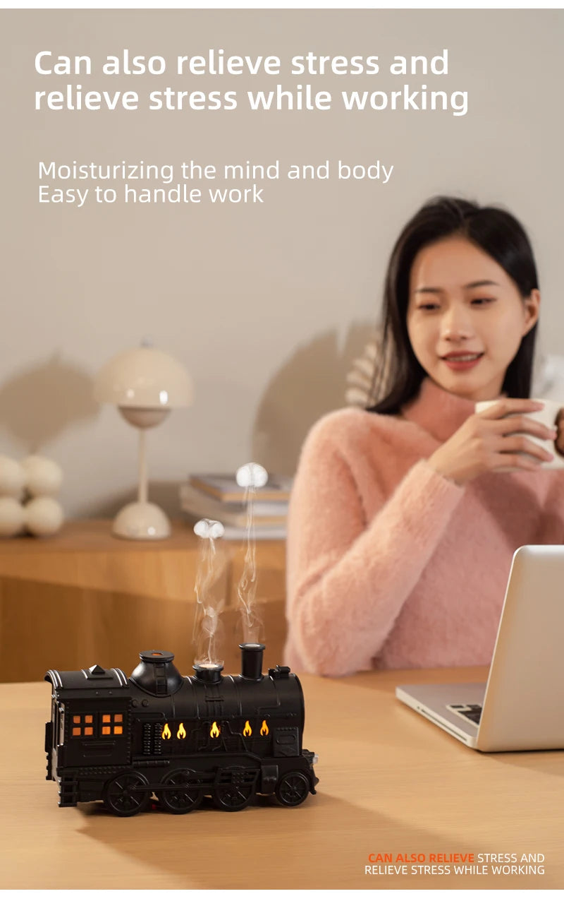 Essential Oil Diffuser Train Humidifier 300ml Two Mist Modes Aromatherapy Diffuser Two-color Lighting Humidification for Home