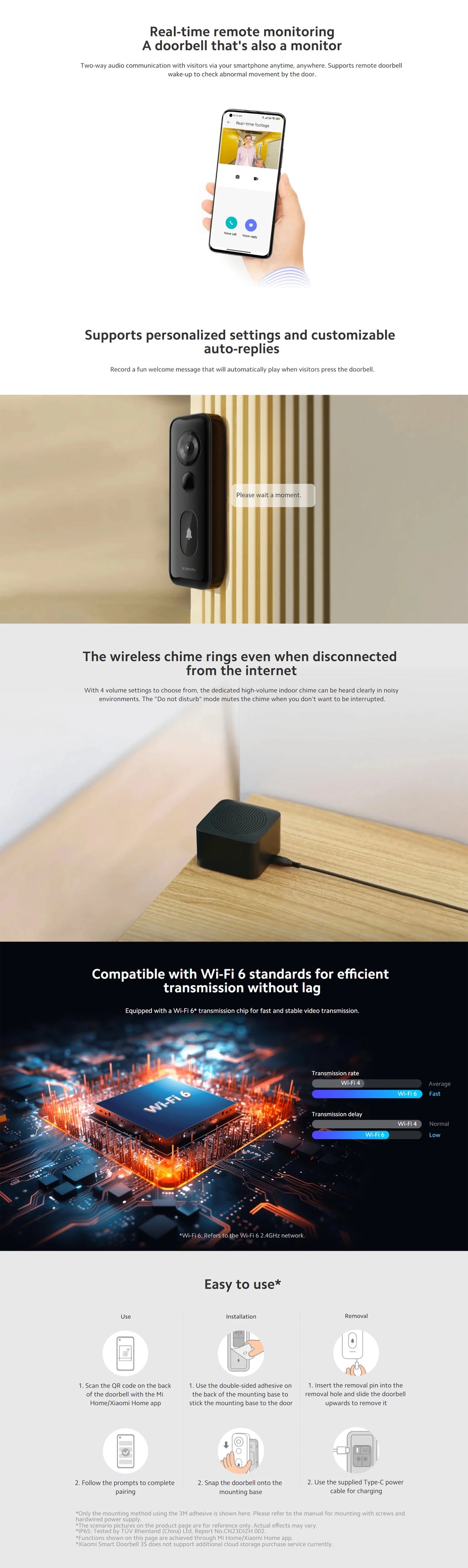 Xiaomi Smart Doorbell 3S 2K Ultra HD Night Vision Video Doorbell Long Battery AI Human Recognition Work with Mi home APP