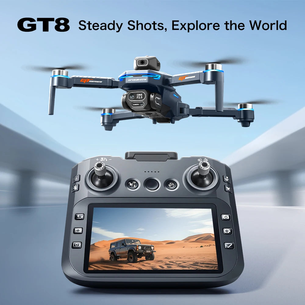 NEW GT8 Drone Obstacle Avoidance Belt 4.3-inch Screen Brushless 2.4G Optical Flow 8K HD Dual Camera Foldable Quadcopter Aircraft