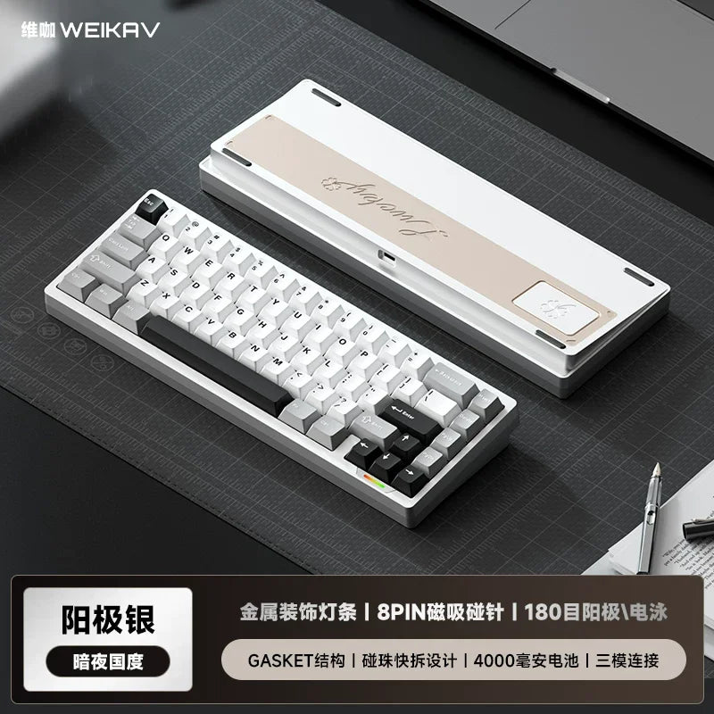 WEIKAV lucky65 V3 Gaming Keyboard Wireless Aluminum Alloy RGB Tri-mode Bluetooth Mechanical Keyboard CNC Gasket Quick Release
