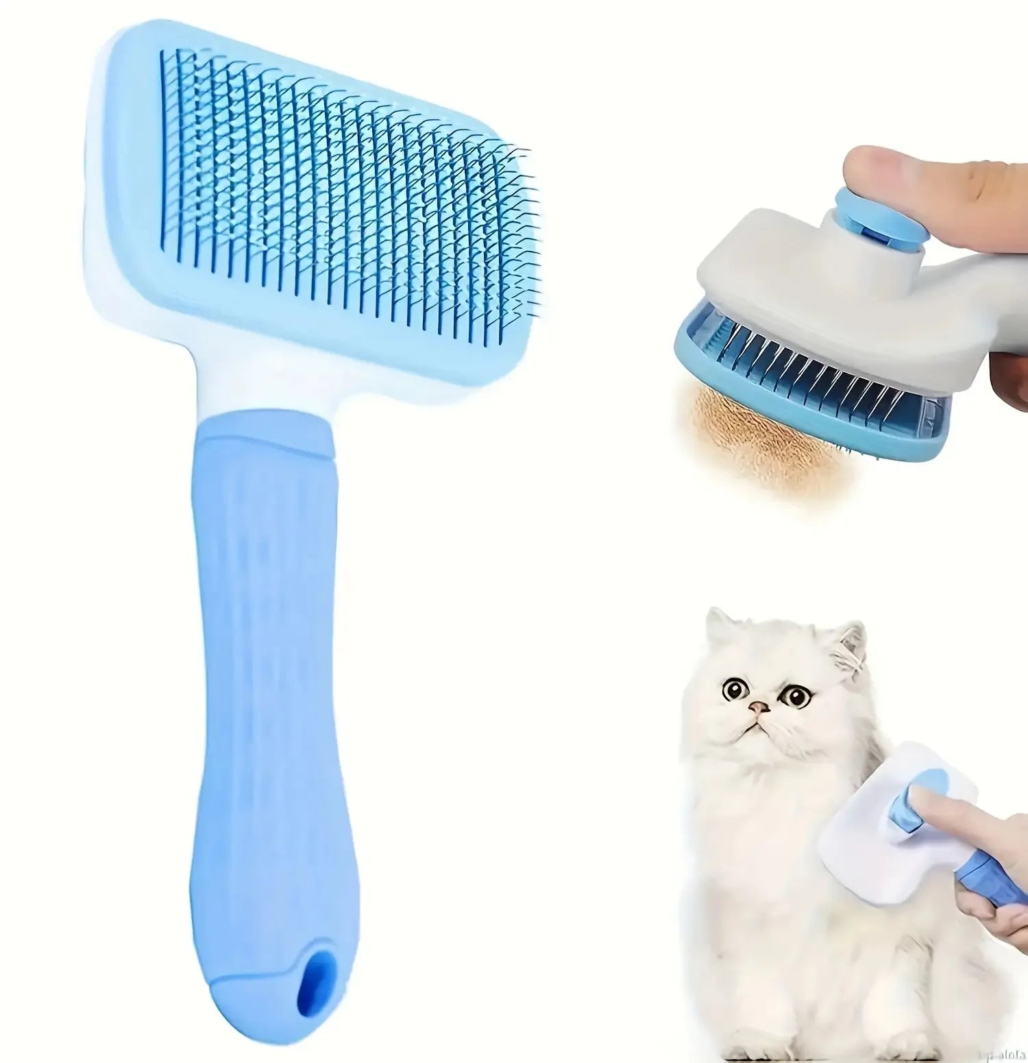 Easy Clean Pet Grooming Brush with Self-Cleaning Button, Gentle Shedding Tool for Cats Dogs Loose Hair, 4 Seasons Use