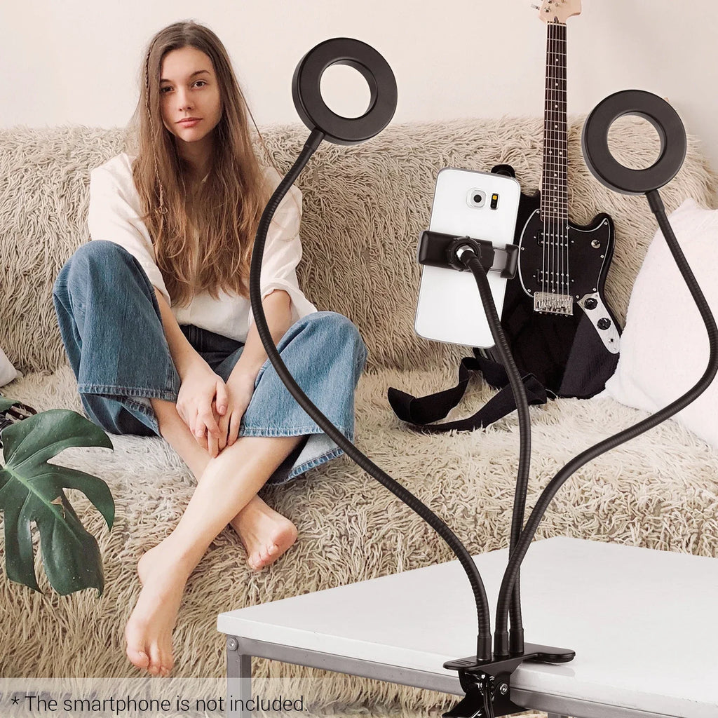 Dual Lights Led Ring Fill Light Flexiable USB Ring Light Fill-in Lamp Dimmable Ring Lamp with Phone Holder for Live Streaming