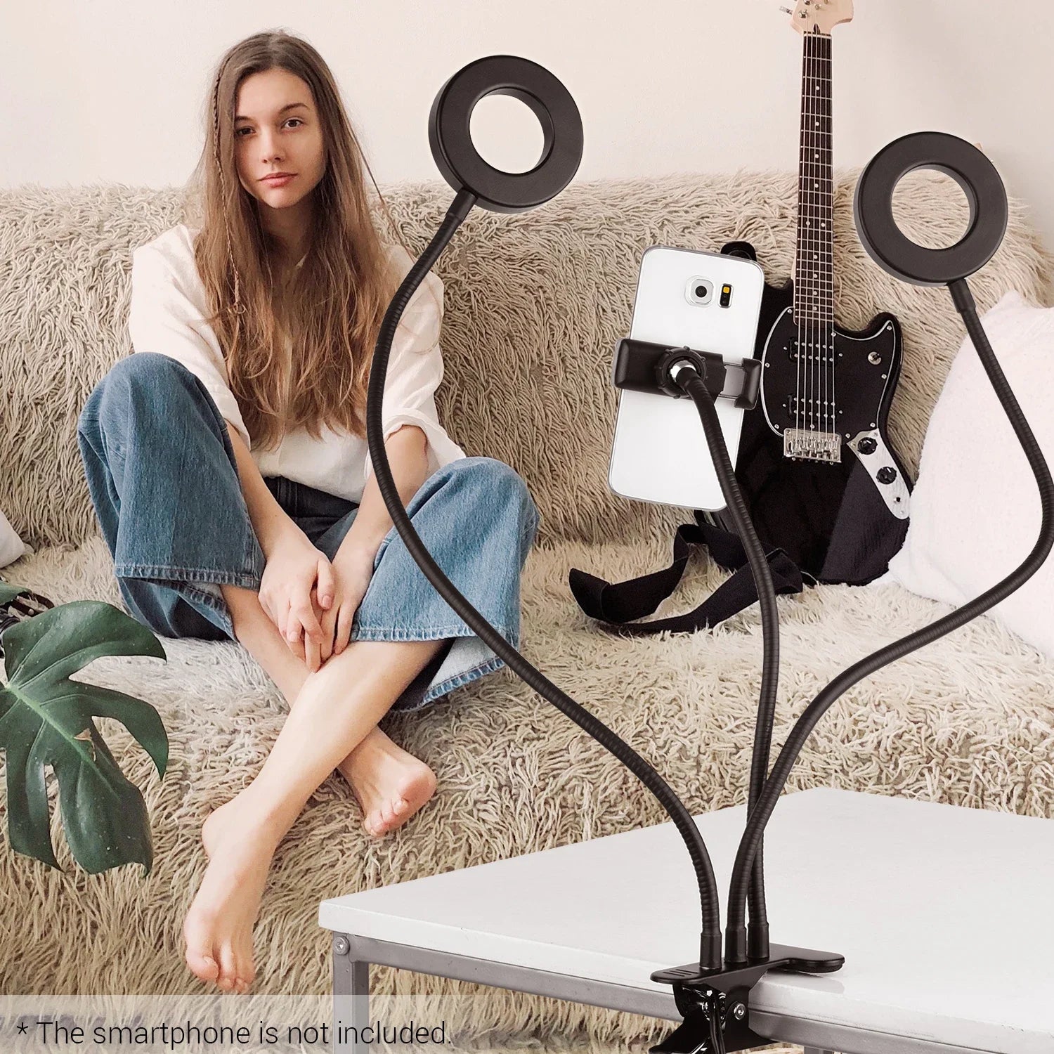 Dual Lights Led Ring Fill Light Flexiable USB Ring Light Fill-in Lamp Dimmable Ring Lamp with Phone Holder for Live Streaming