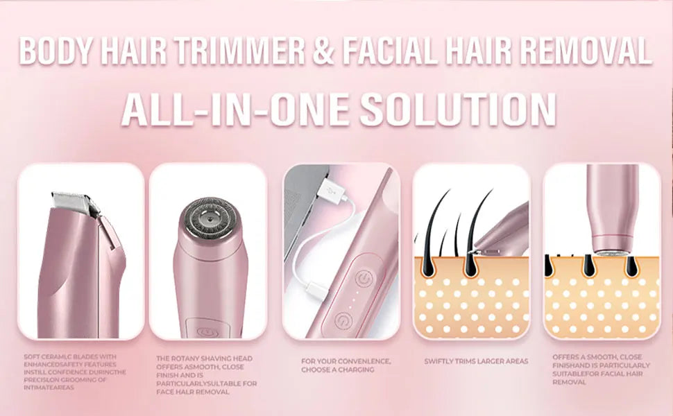 Electric Shaver for Women Female Epilator Electric Hair Removal 2 in 1 Woman's Razor for Body Legs Face Mustache Bikini Trimmer