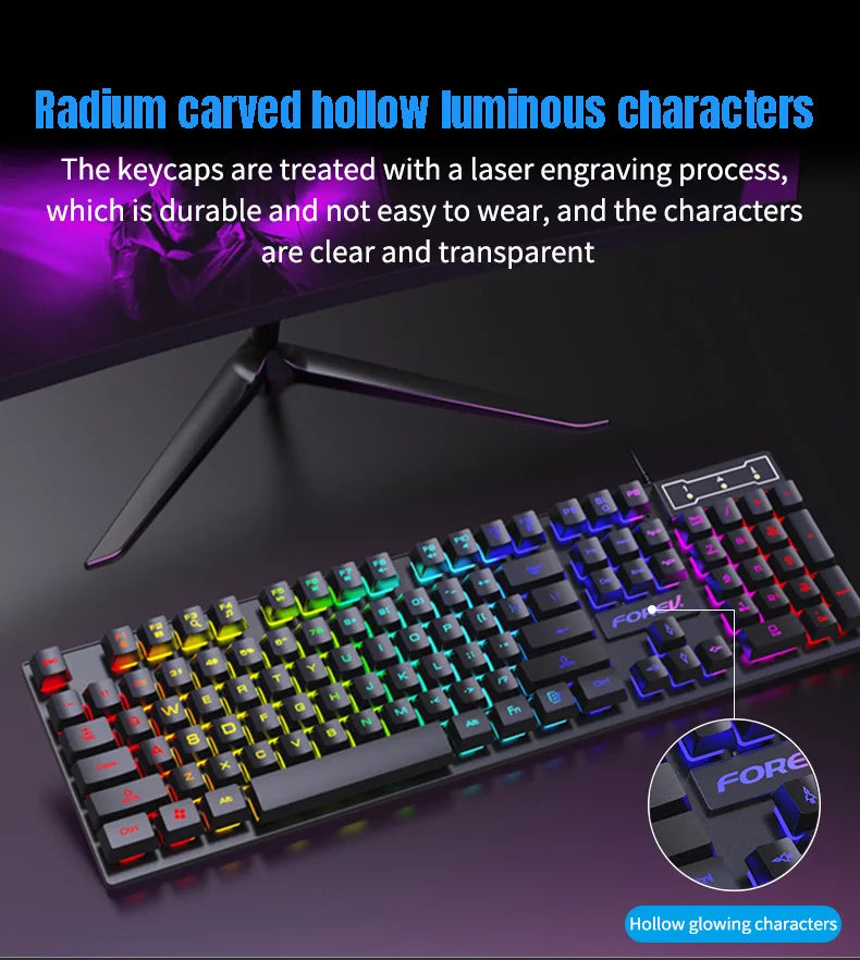 104 Keys Mechanical feel Keyboard Wired Gaming Keyboard for Laptop Desktop Ergonomics RGB Backlit LED Keycaps PC Accessories