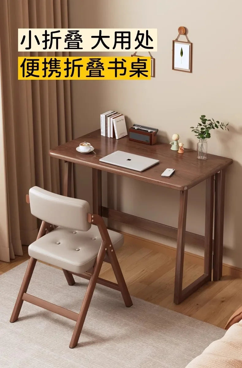 Solid Wood Folding Desk for Home Office – No Assembly Computer Table Study Writing Desk 15mm Thick Desktop Small Workstation