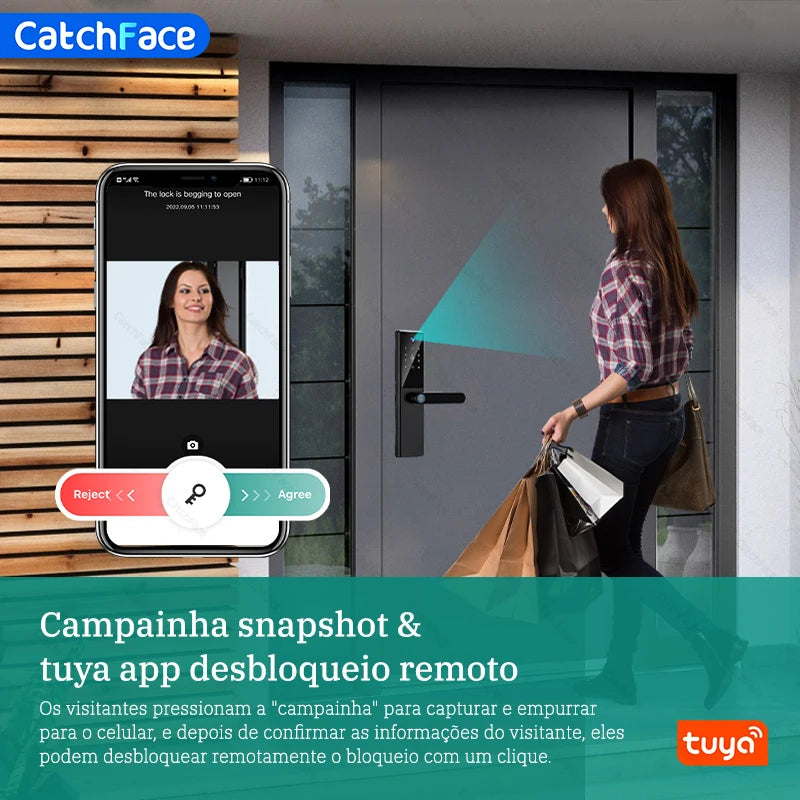 Brazil Tuya Smart Door Lock Portuguese Voice Digital Electronic Lock WIFI APP Fingerprint Password RFID Unlock For Home