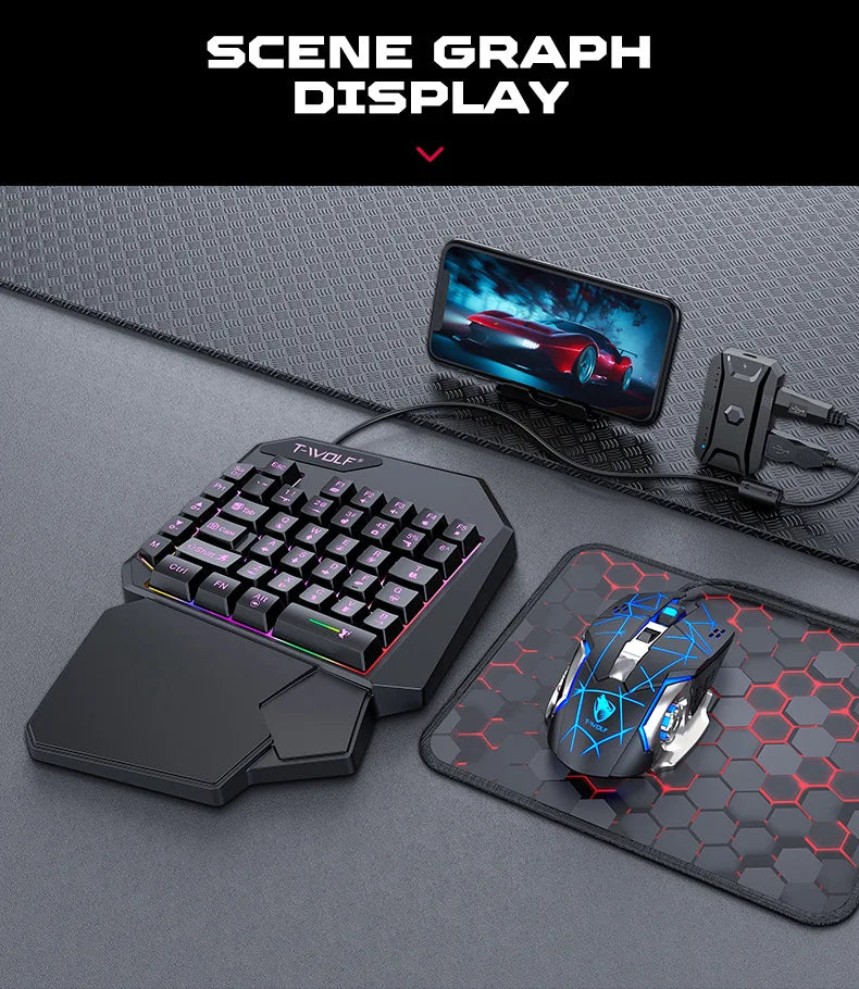 Mechanical Gaming Keyboard Kit 5 In 1 Set One Hand Keyboard 5D Mechanical Gamer Mouse Converter Mobile Game Pro Converter