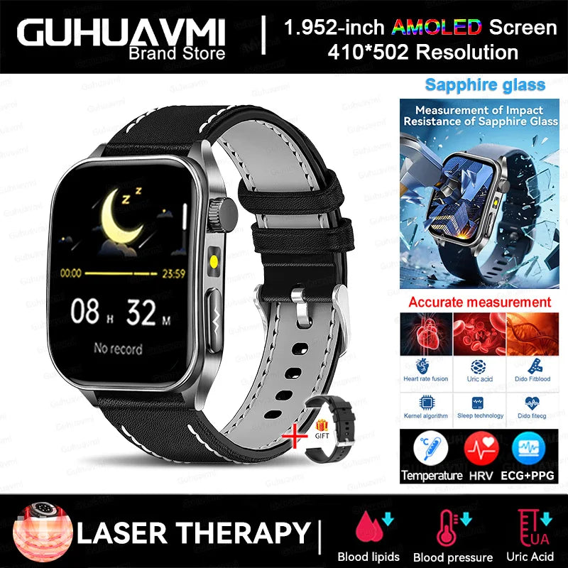 Smart Watch 650nm Dual probe laser health conditioning Blood oxygen Pressure Uric Acid Blood lipid ECG Smartwatch for Man Women