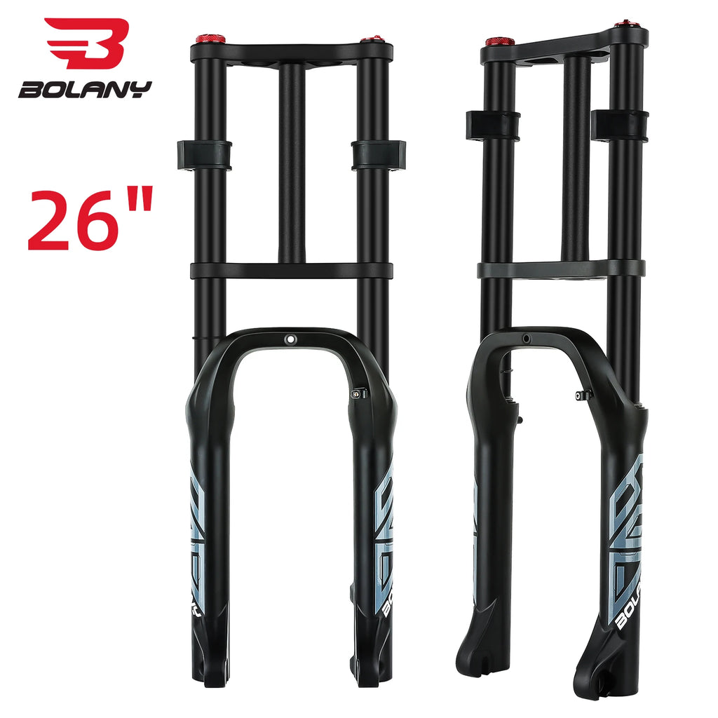 BOLANY Bicycle Snow Front Fork 20 inch 26 inch 4.0 Tire MTB Bike Fork 110mm Travel Double Shoulder Air Supension for E-Bike