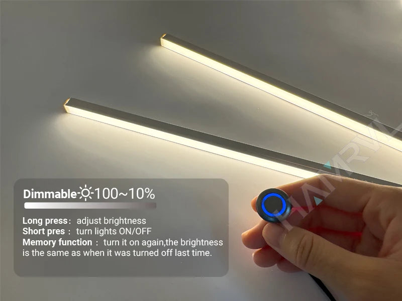 Touch Sensor LED for Wood Slat Wall Panels Decor No-drill Black/Silver Aluminum Bar Light Shelf Kitchen Wardrobe Closet Lighting