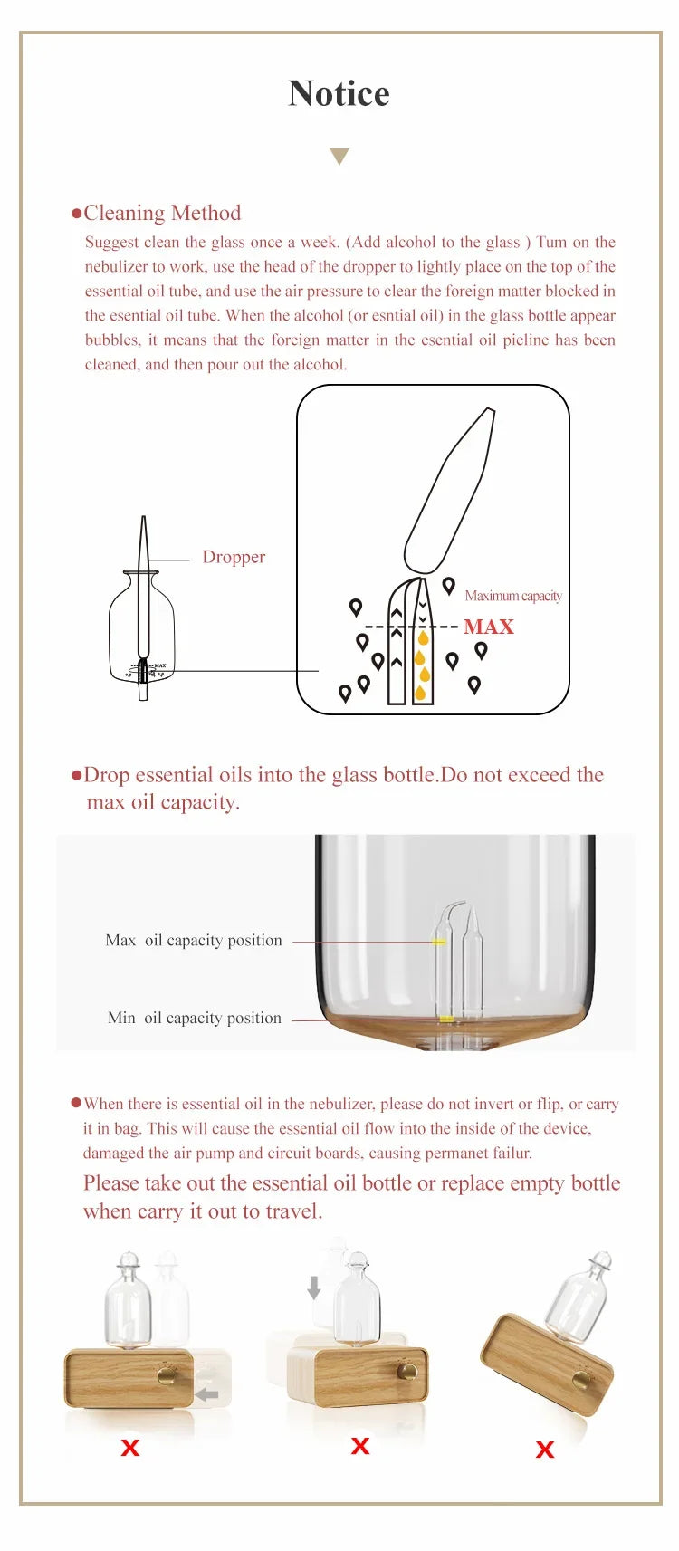 Rechargeable Essential Oil Diffuser Waterless Nebulizing Diffuser Electric Smell for Home Office Wood and Glass Aroma Diffuser