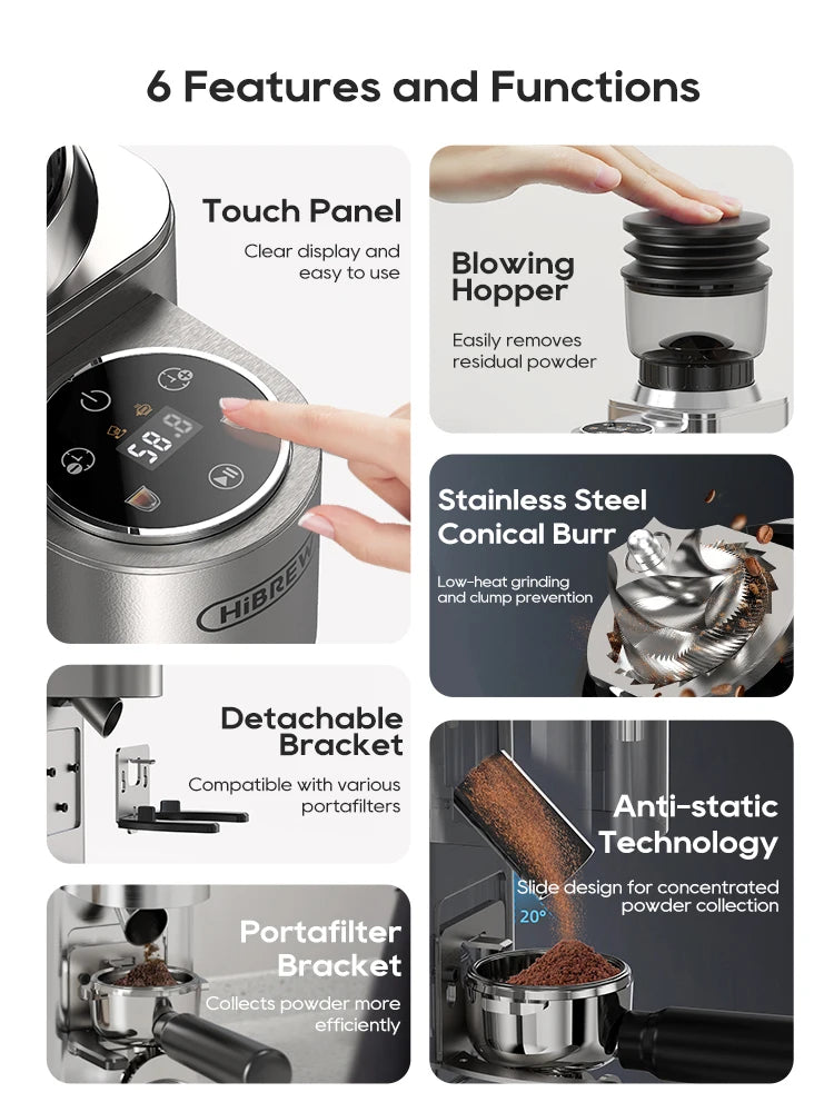 HiBREW Automatic Coffee Mill Electric Coffee Grinder with 48 Gears for Espresso American Coffee Pour Over Visual Bean Storage G7