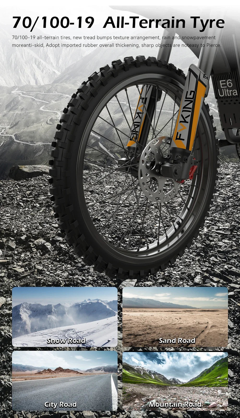 Readygo E6 Ultra Adult Off-Road Ebike 3000W Brushless Motor 60V 30AH Lithium Battery Electric Bicycle 85Km/h