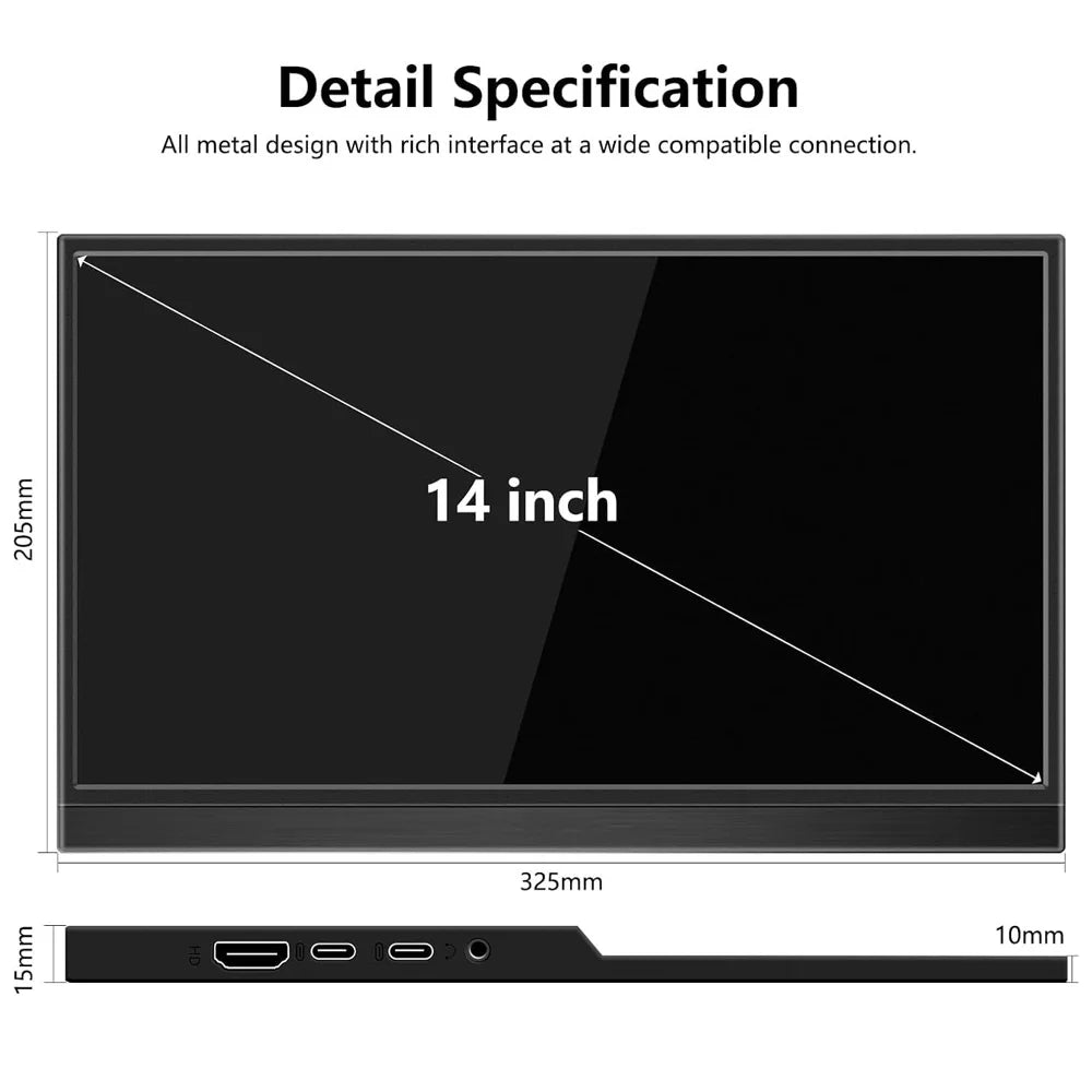 Touchscreen Portable Monitor 14/16 Inch FULL HD HDMI Display IPS Panel Laptop Monitor for PC/Raspberry Pi/Laptop/PS3/4/Xbox,VESA