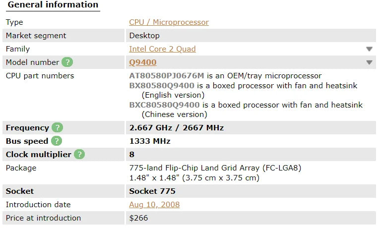 Free Shipping Core 2 Quad Q9400 CPU Processor (2.66Ghz/ 6M /1333GHz) Socket 775 Desktop CPU free shipping Core 2 Quad Q9400 CPU
