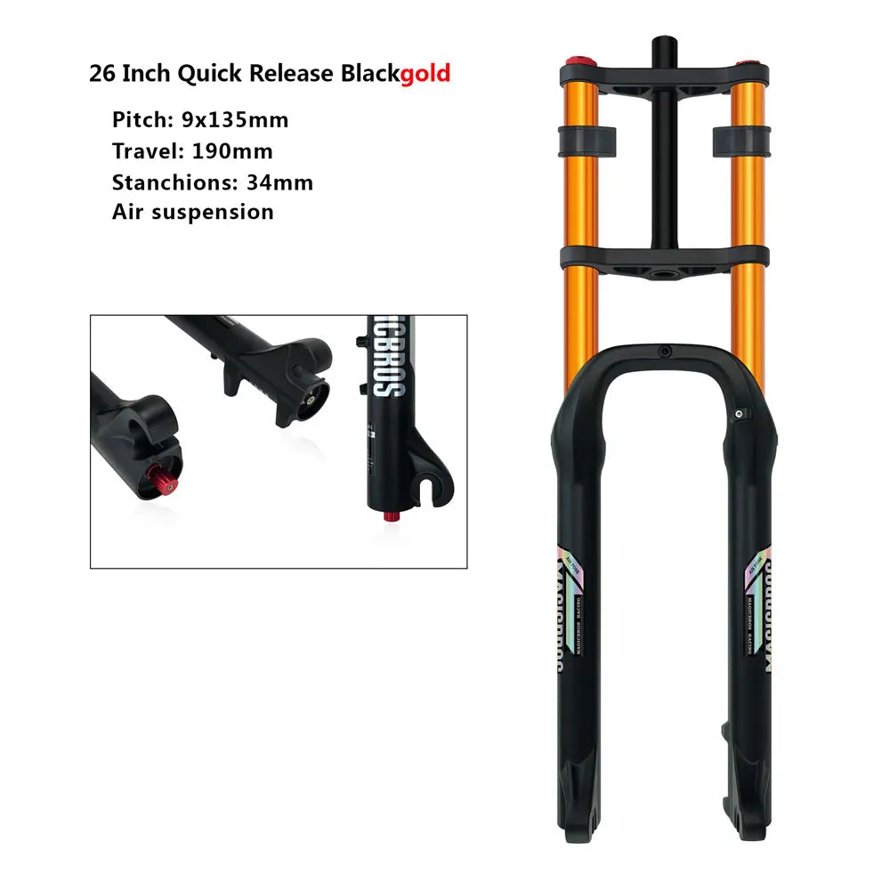 20x4.0 26*4.0 Dual Crown Motor Fork QR 9*135mm 15*135mm Beach Snow Bike Electric Fat Tire Bike Motorcycle Double Crown Air Fork