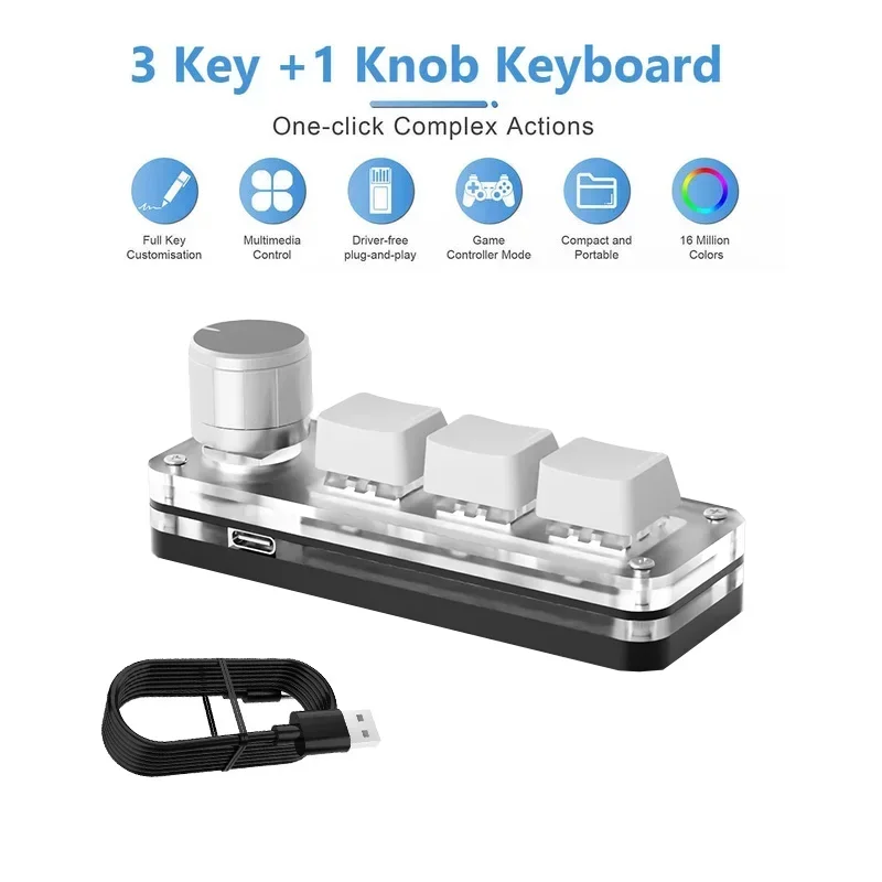 Mini Macro Mechanical Keyboard with 3 Keys 1 Knob USB RGB Gaming Custom Programming Switch Portable Keypad for PC Game Photoshop