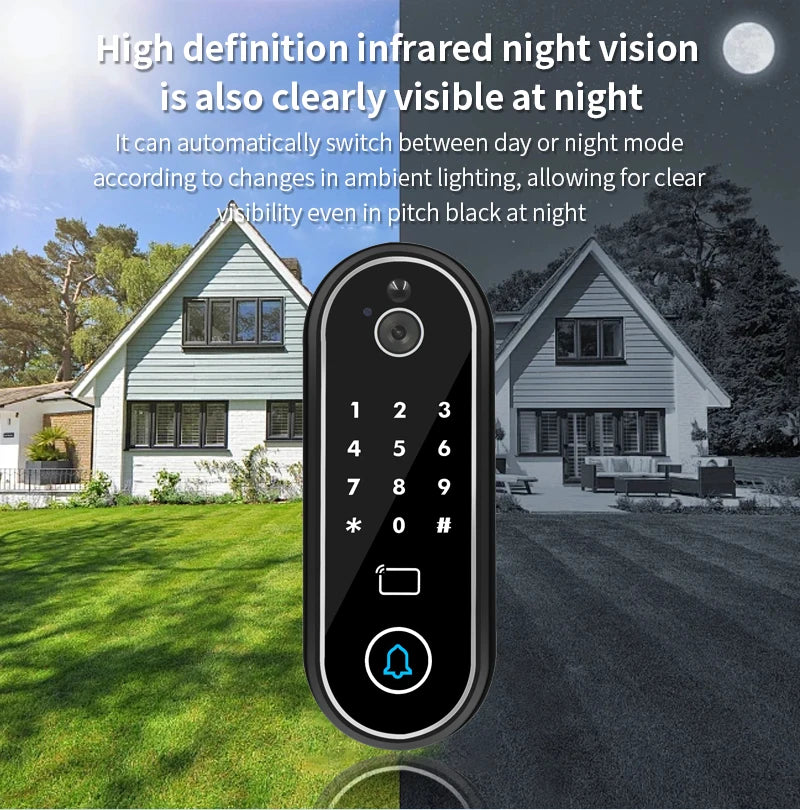 1080P Tuya Smart Doorbell Wifi Video Intercom with Motion Detection Unlock by Remote Control RFID Card NFC APP Access Control