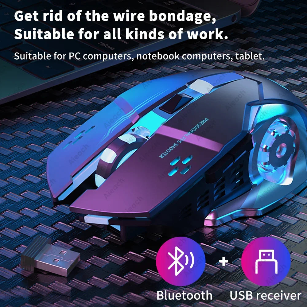 Wireless Bluetooth Gaming Mouse 2.4g USB Rechargeable Ergonomic Mechanical Backlight Design for Laptop PC Computer Gamer