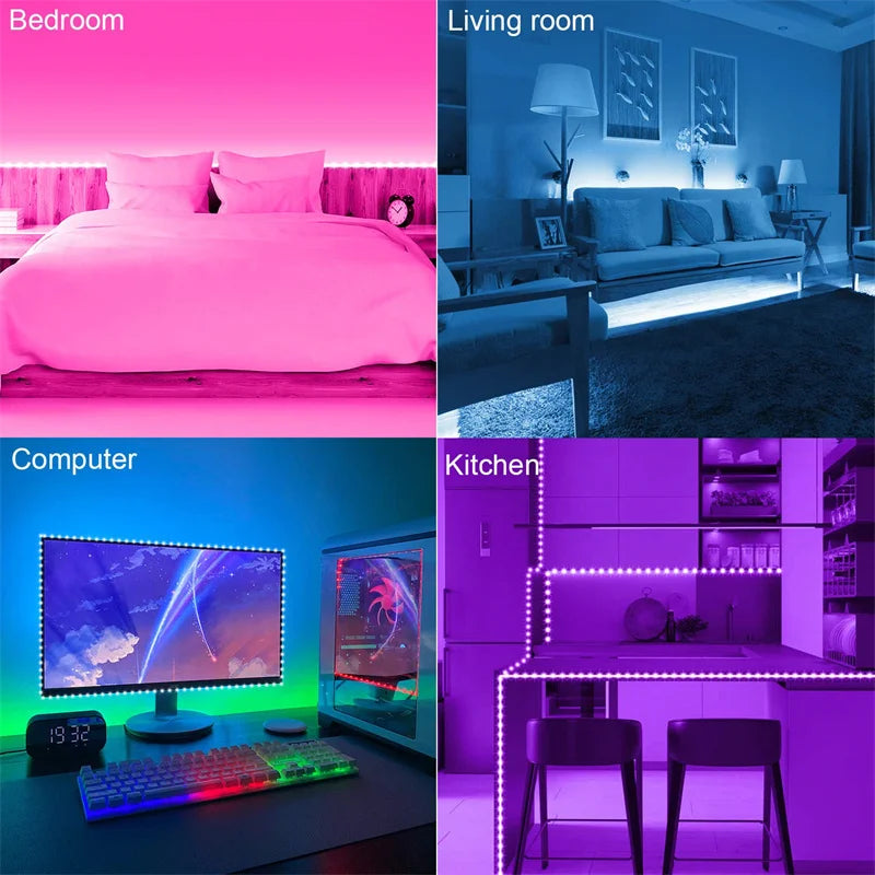 12LEDs/M LED Light Strip with Adhesive Adjustable Brightness RGB Color Changing Lights RGB Lighting USB 5V RGB LED Lights
