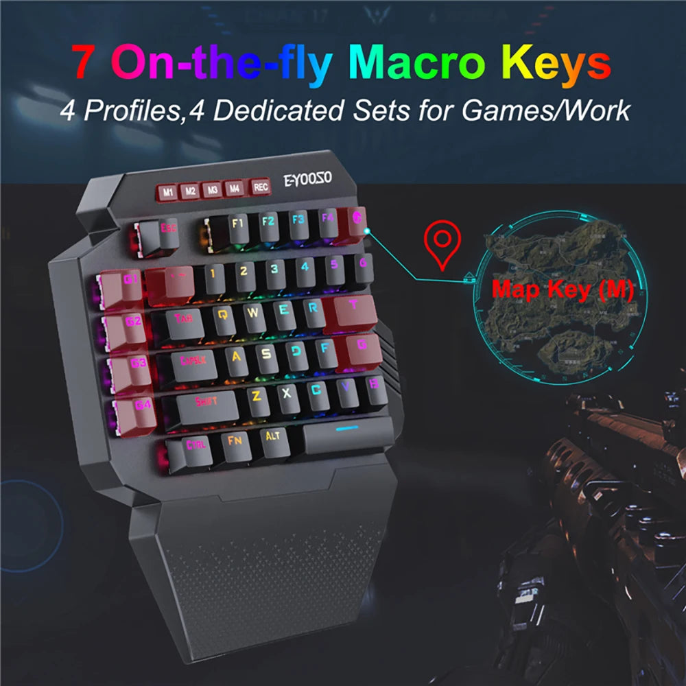 Mini One-Handed Gaming Mechanical Keyboard RGB Backlit 39 Keys 2.4G Wireless Keyboard Wrist Game Keypad for PS4,Laptop,PC Gamer