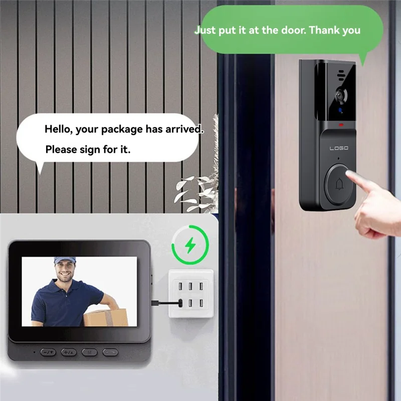 A69E4.3" Smart Wireless Doorbell With Camera 2.4G Bluetooth Wireless Video Doorbell With Two-Way Intercom Supports Memory Card