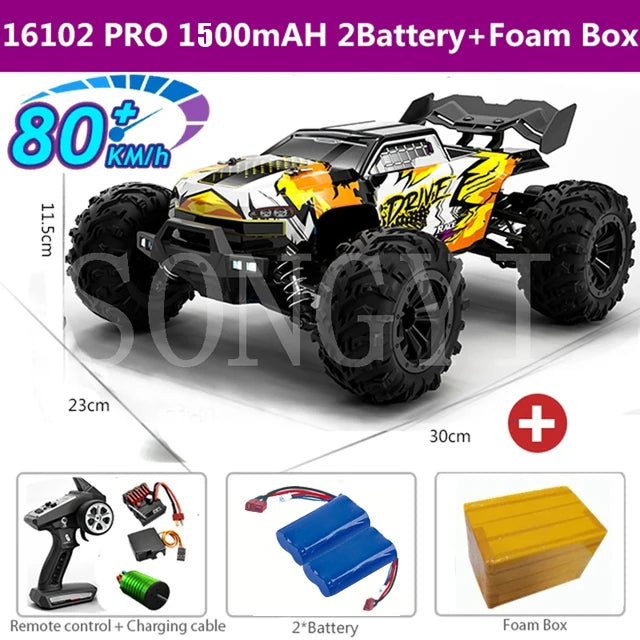 1:16 80km/h Brushless RC Drift Car With LED Lights 4WD Electric High Speed Racing Remote Control Monster Truck for Kids Adults