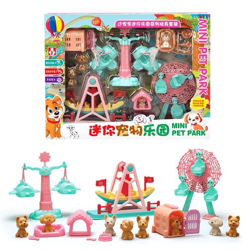 Children's DIY Mini Simulational Amusement Pet Dog Cat Park Toys Appliance Play Pretend Toy Set For Girls Boys Birthday Toys