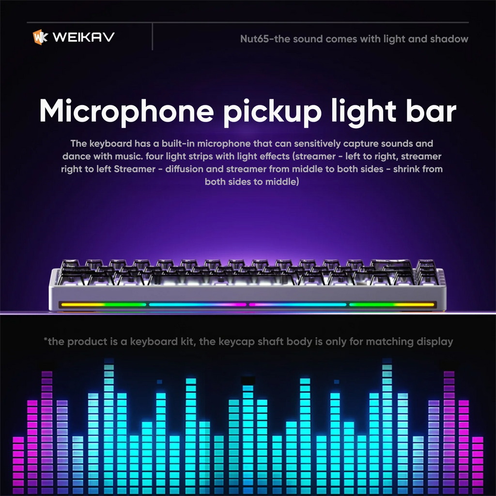WEIKAV NUT65 Mechanical Keyboard Kit 68% layout Aluminium Gaming Keyboard BT 2.4G Wired Gasket RGB Quick Disassembling QMK/VIA