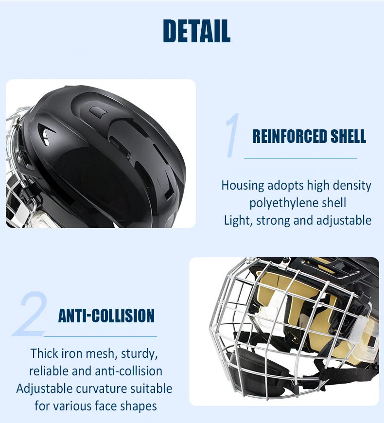 Hockey Helmet Tactical Sports Rugby Adjustable Ice Hockey Helmet with Cage Full/Face Mask Adult Equipment Face Head Protective
