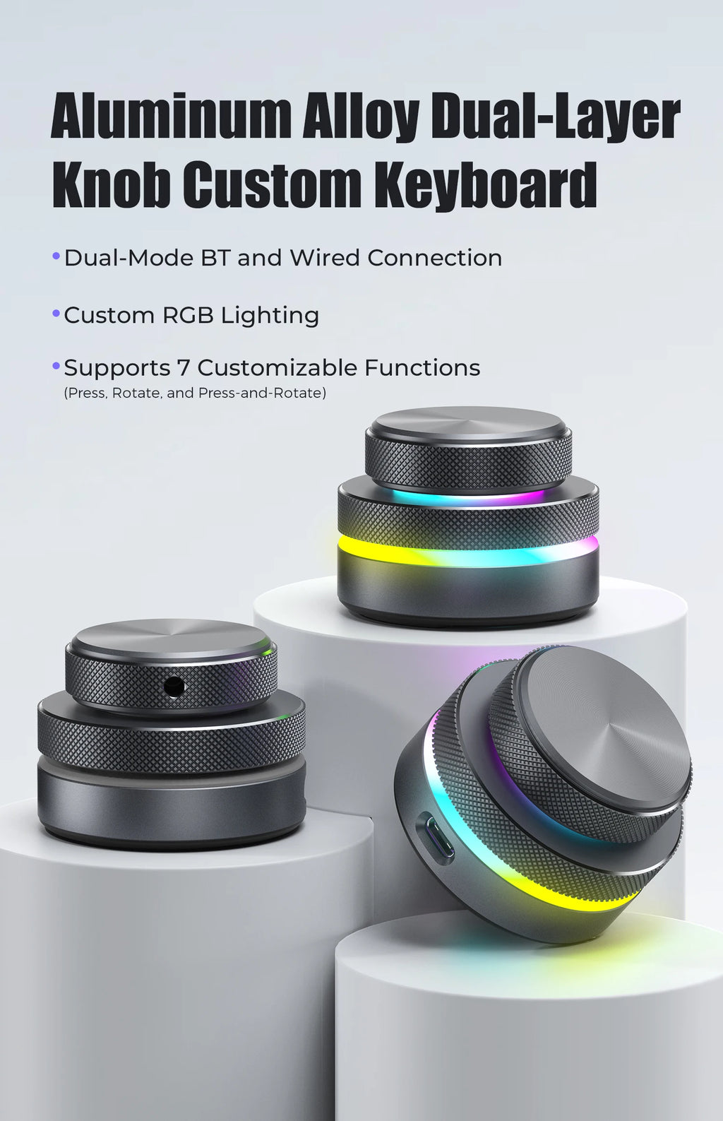 Desktop Wired Aluminum Alloy Dual-Layer Knob Wireless Custom Keyboard RGB Custom Control Volume Knob Multimedia Office Shortcut