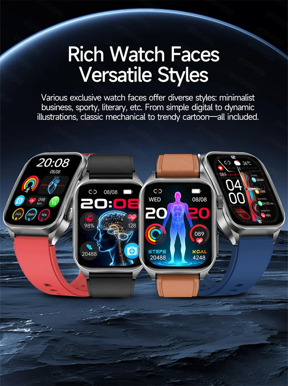 Smart Watch 650nm Dual probe laser health conditioning Blood oxygen Pressure Uric Acid Blood lipid ECG Smartwatch for Man Women