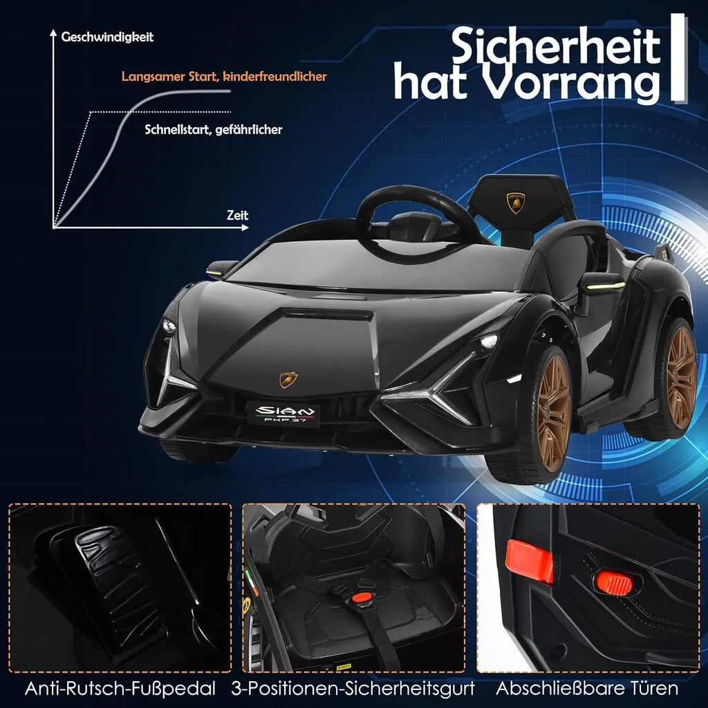 12 V Lamborghini Children's Electric Car, with 2.4 G Remote Control, with Radio, Music and LED Headlights, for Age 3–8 Years