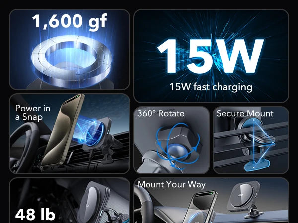 ESR for MagSafe Car Mount Charger 15W Dashboard Magnetic Wireless Car Charger for iPhone 17/16/15/14/13/12 Car Accessory