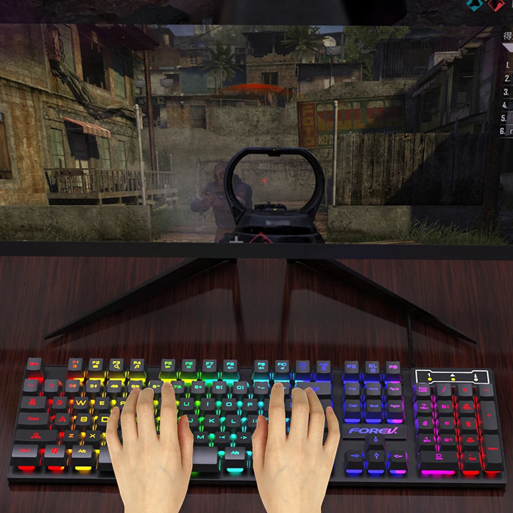 104 Keys Mechanical feel Keyboard Wired Gaming Keyboard for Laptop Desktop Ergonomics RGB Backlit LED Keycaps PC Accessories