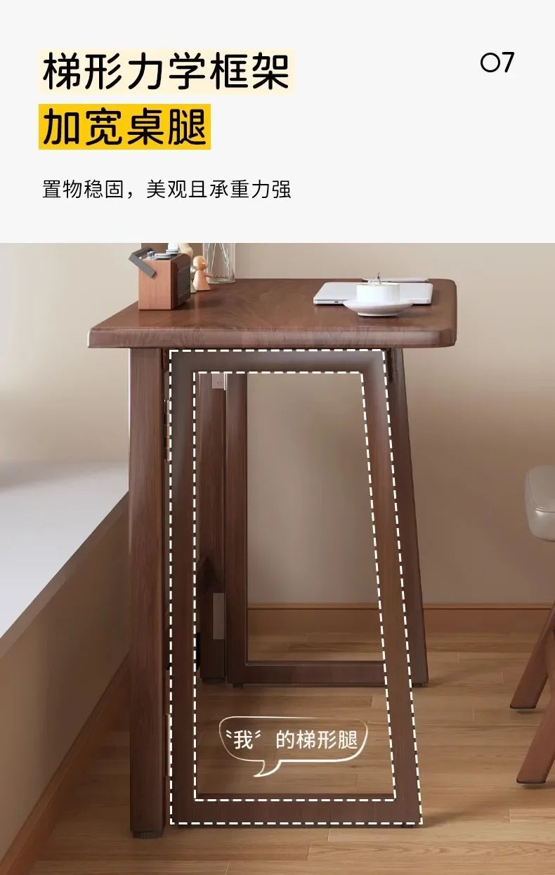 Solid Wood Folding Desk for Home Office – No Assembly Computer Table Study Writing Desk 15mm Thick Desktop Small Workstation