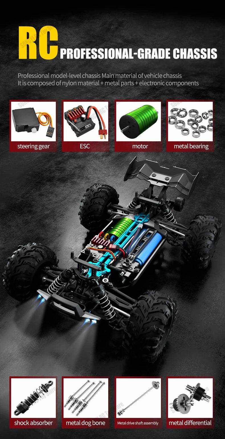 1:16 80km/h Brushless RC Drift Car With LED Lights 4WD Electric High Speed Racing Remote Control Monster Truck for Kids Adults