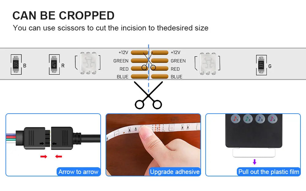 LED Strip Light 12V 18LEDS/M, RGB 5050 Lights,  Music Sync Color Changing, Built-in Mic, App Controlled LED Lights Rope Lights