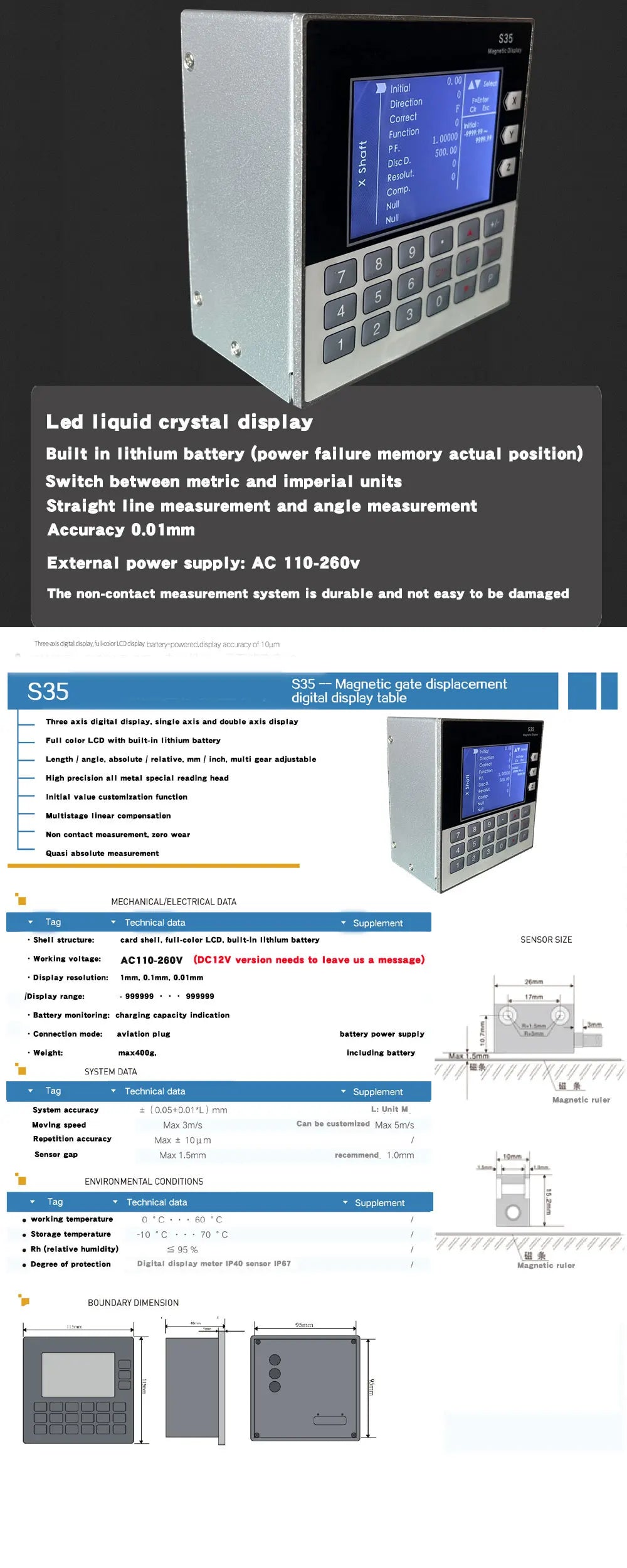 Mini tTtl Readout Lcd Set Dro Magnetic 2 Axis Sino Optical Lathe Electronic Linear  Scales Digital Measuring