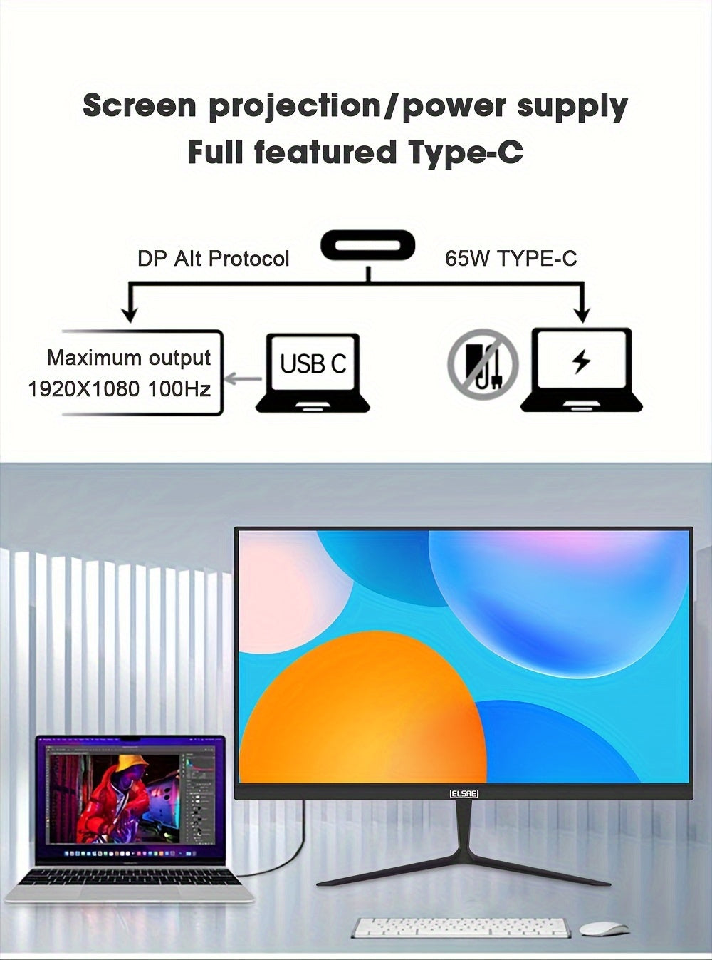 24 Inch Full HD 100Hz IPS Gaming Monitor - Enjoy Seamless Gameplay with FreeSync, HDR, and Low Blue Light - VESA Mountable with Type-C Ports and GamePlus Technology