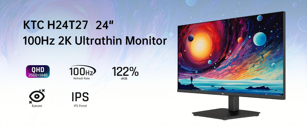 24" QHD 2K 100Hz IPS Gaming Monitor - 1300:1 Contrast, 122% SRGB, Anti-Blue Light, FreeSync & GSync, HDMI2.0/DP/Earphone - H24T27 for Gaming and Office Working