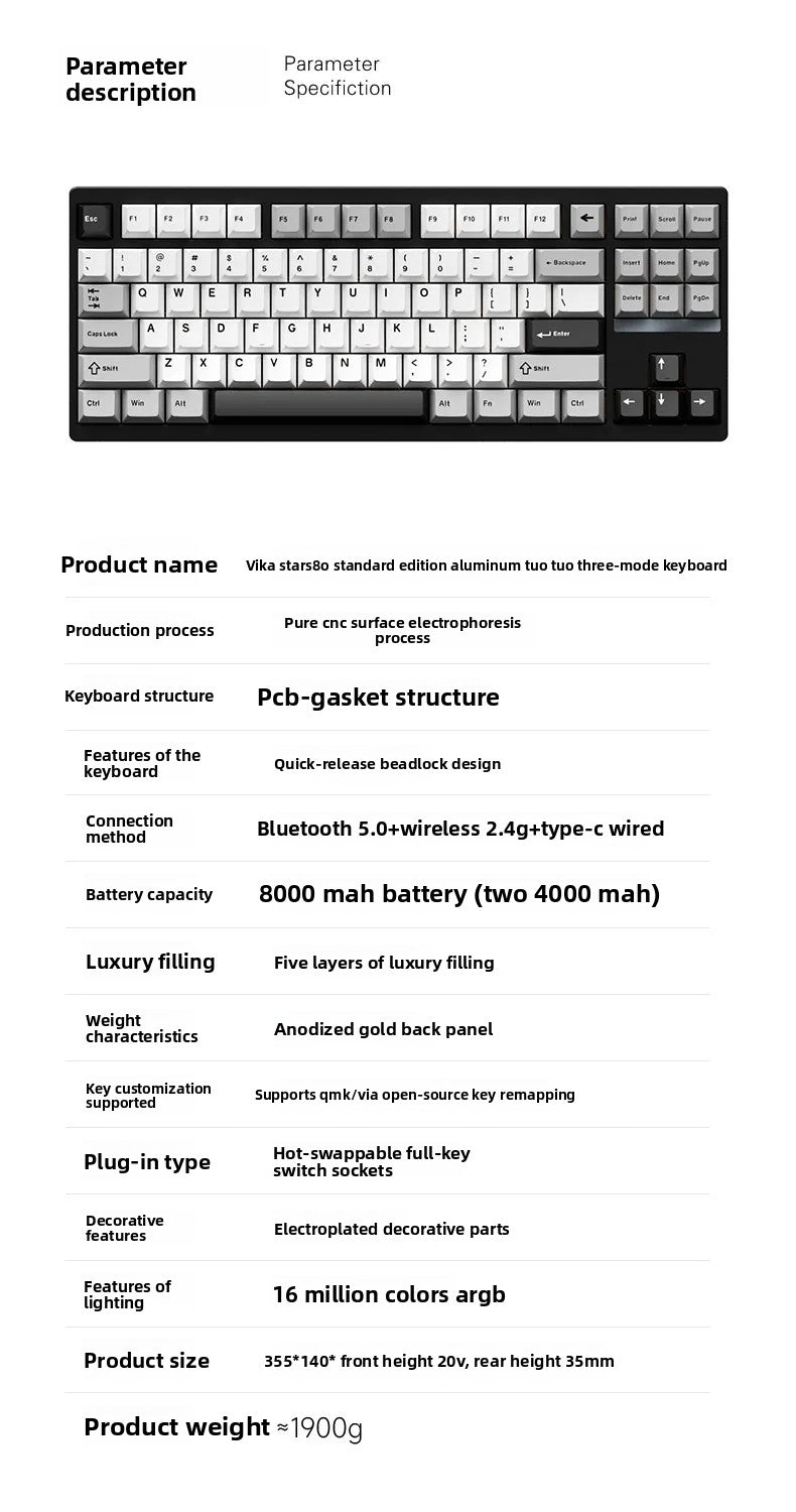 Weikav Stars80 Mechanical Keyboards Kits QMK/VIA Tri-mode Aluminum Wireless Bluetooth Gaming Keyboard Customized E-sports Gifts