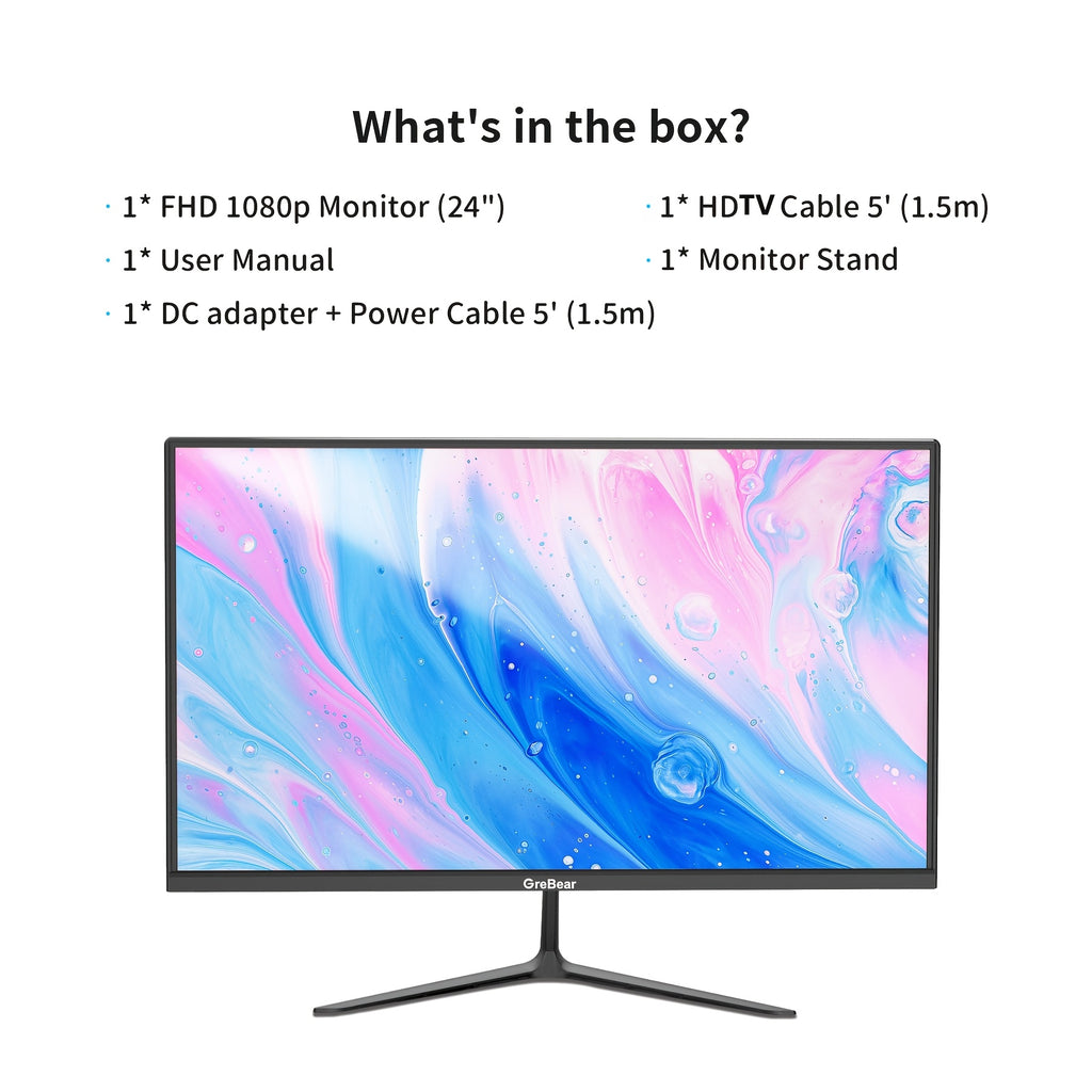 GreBear 24/27" FHD IPS Gaming Monitor - 1080P, 75Hz Refresh Rate, 99% SRGB, Low Blue Light, Anti-Glare LED Desktop Display with HDTV/VGA/Audio, Freesync & Tilt Adjustment