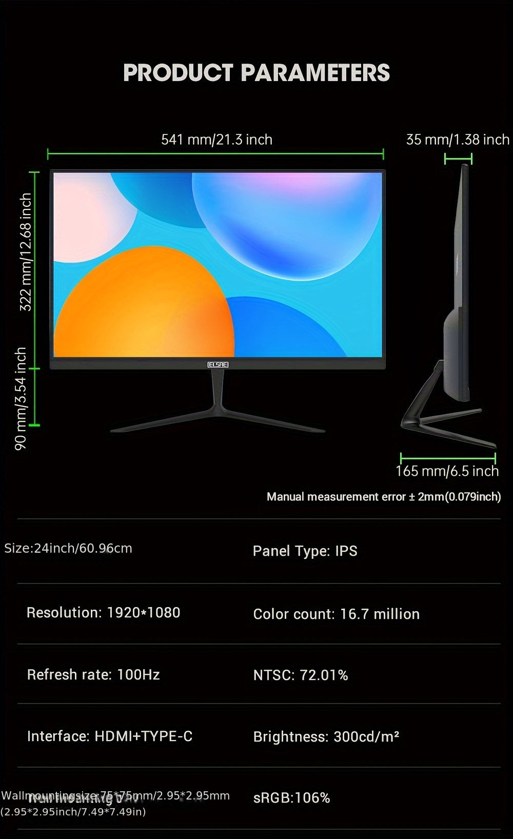 24 Inch Full HD 100Hz IPS Gaming Monitor - Enjoy Seamless Gameplay with FreeSync, HDR, and Low Blue Light - VESA Mountable with Type-C Ports and GamePlus Technology
