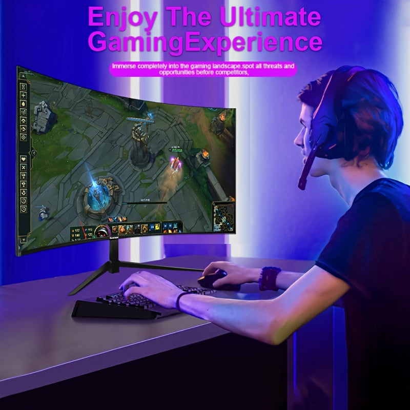 1pc GAWFOLK 32" Curved Gaming Monitor, 165Hz High Refresh Rate, 1ms Response Time, HDR400, 2560x1440 Resolution, LED Backlight, NTSC Color Gamut, Anti-Tear Technology, US Plug, 110V/220V, for Home & Office Use