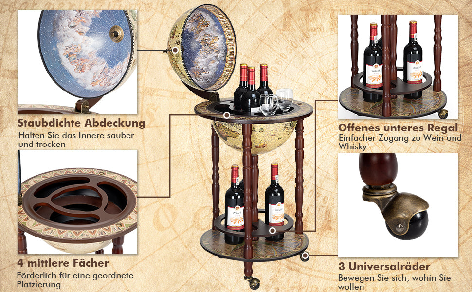 Globe Bar Bar Barcart Globe Bar Home Bar Minibar Mini Bar Wine Rack with Rolls Brown