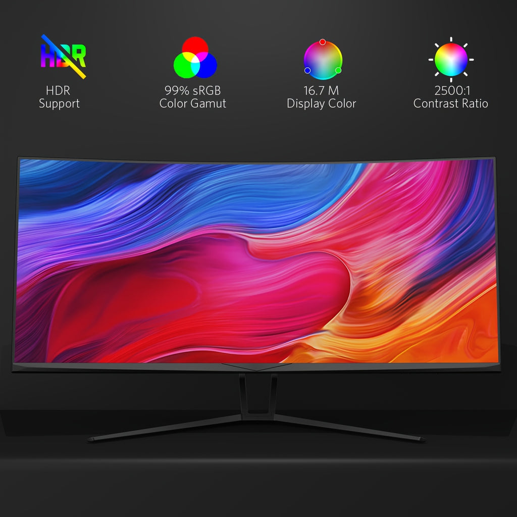 35in Ultra Wide QHD 21:9 Gaming Monitor, With Adaptive Sync, 120Hz Refresh Rate, Picture In Picture, By SRGB 99%, 2xHD, 2xDisplay Ports, R1800, 3440*1440P, (DP Cable Included)