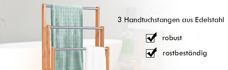 Towel Holder standing 3 stainless steel pole towel stand bamboo stand towel holder bathroom organizer